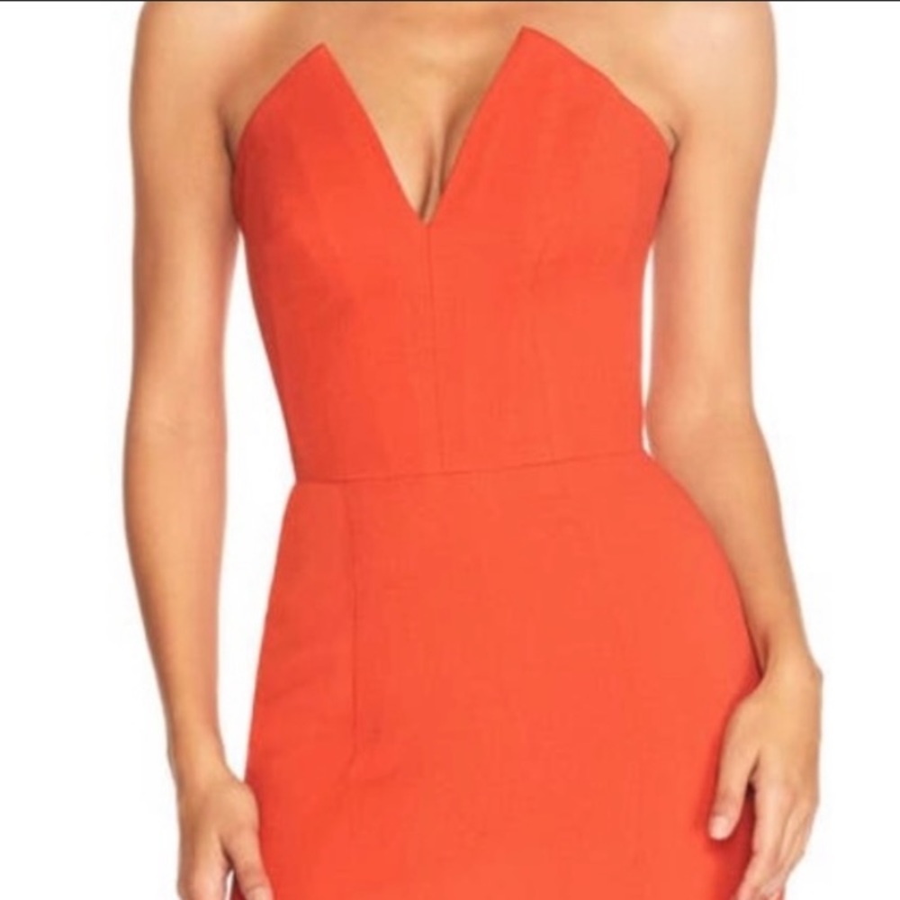 Dress the population | Strapless Cocktail Dress in Poppy Orange Sample